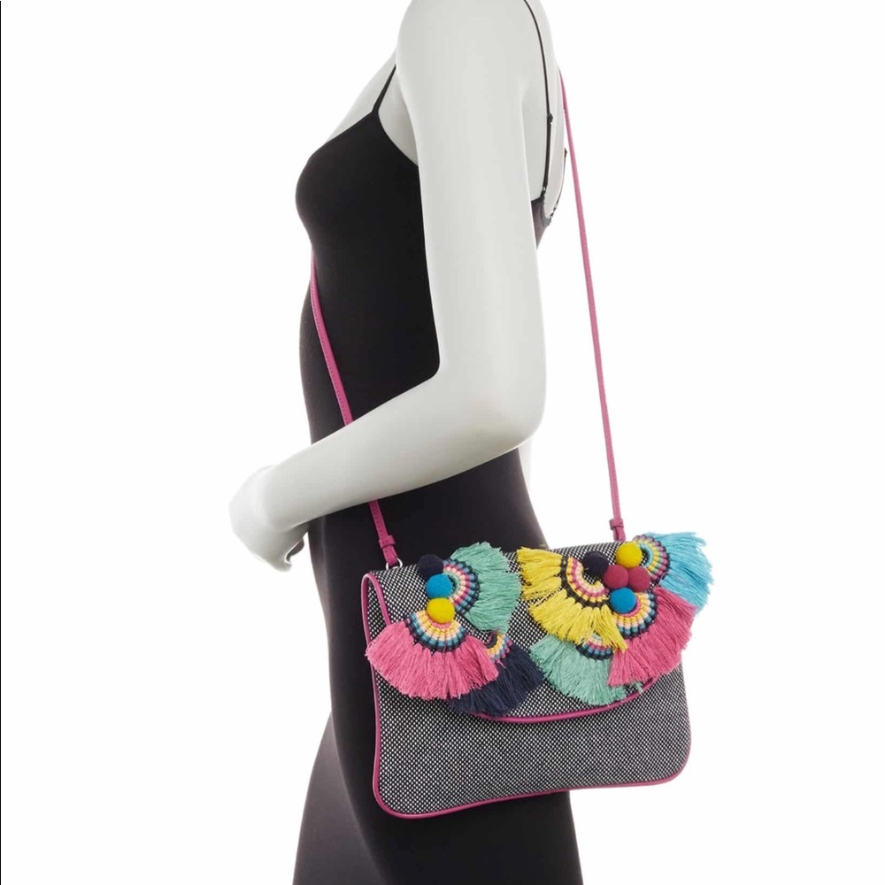 🍭Vince Camuto 💙💚💛🧡❤️Pompom Fringe Clutch!